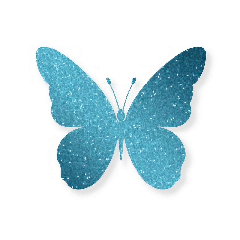 Cyan color butterfly icon turquoise glitter shape.