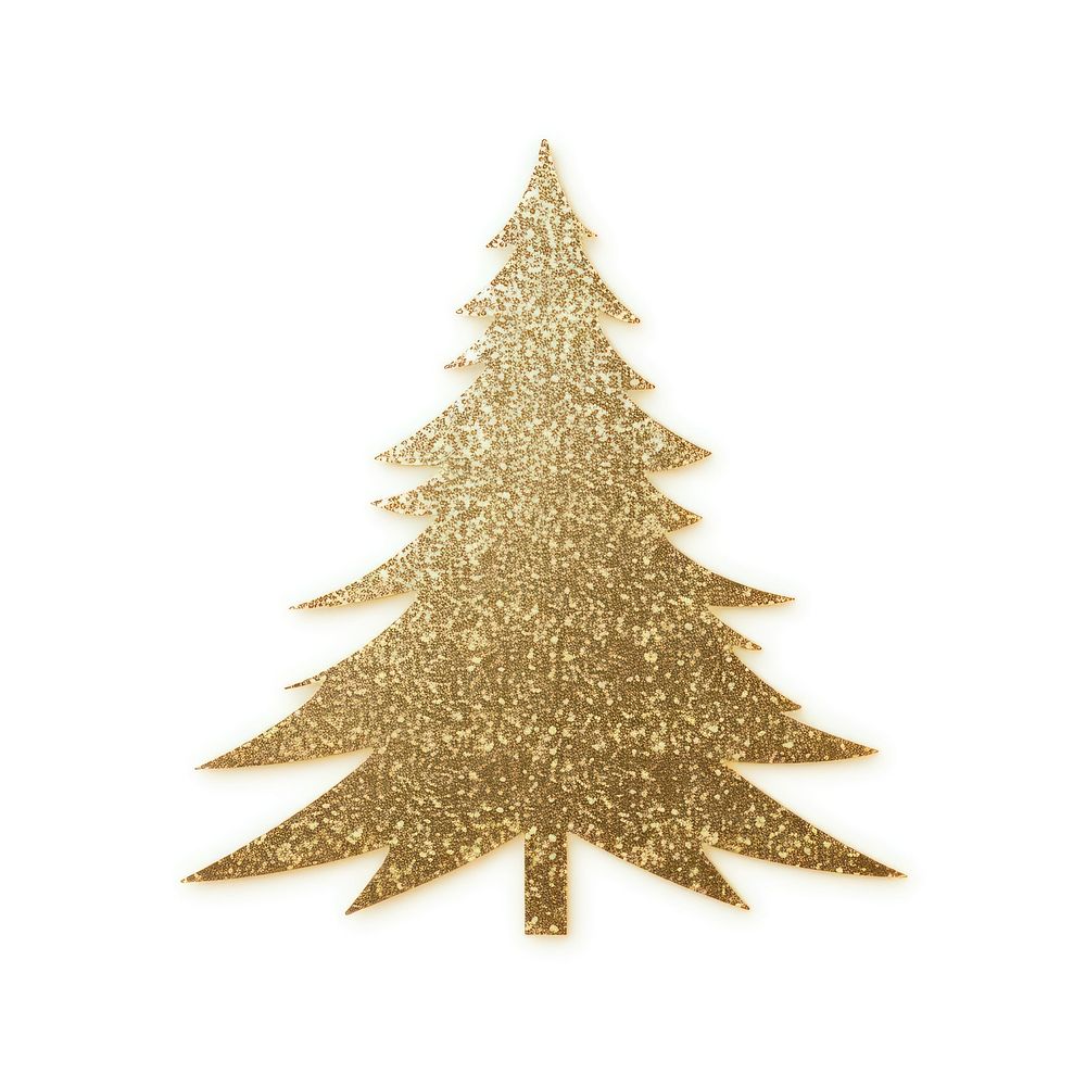 Gold color pine tree icon christmas shape white background.