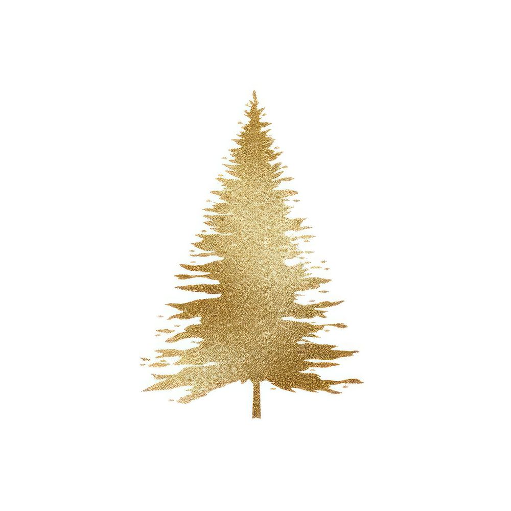 Gold color pine tree icon christmas plant white background.