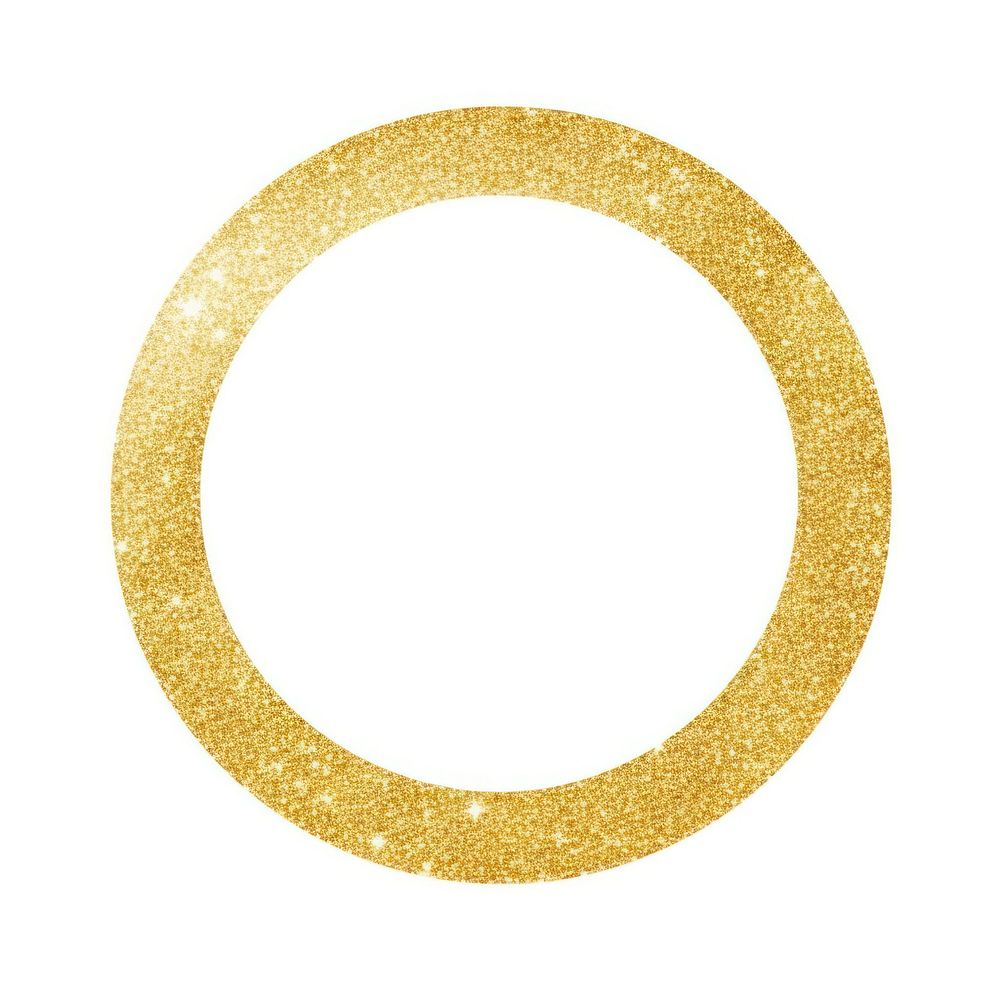 Gold color ring icon glitter shape white background.