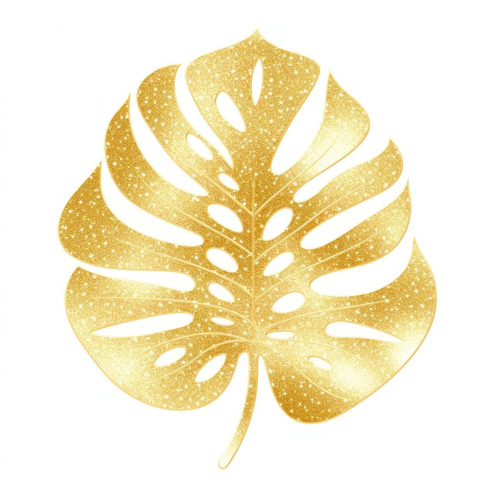 Gold monstera icon plant leaf white background.