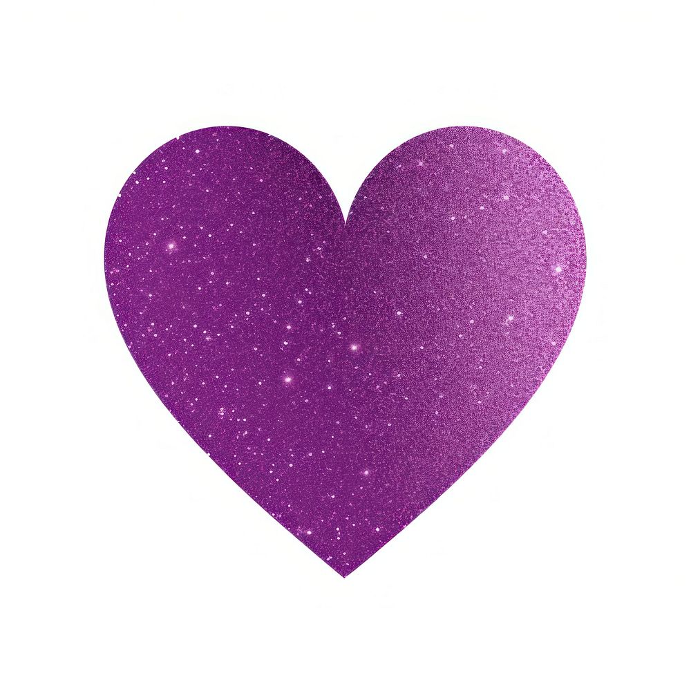 Purple color heart icon glitter shape white background.