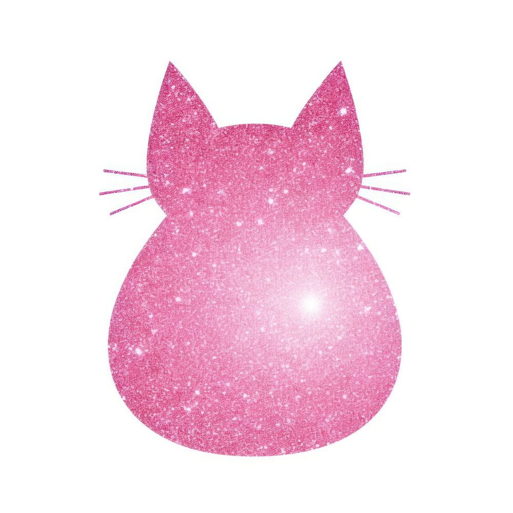 Pink cat icon glitter white background celebration.