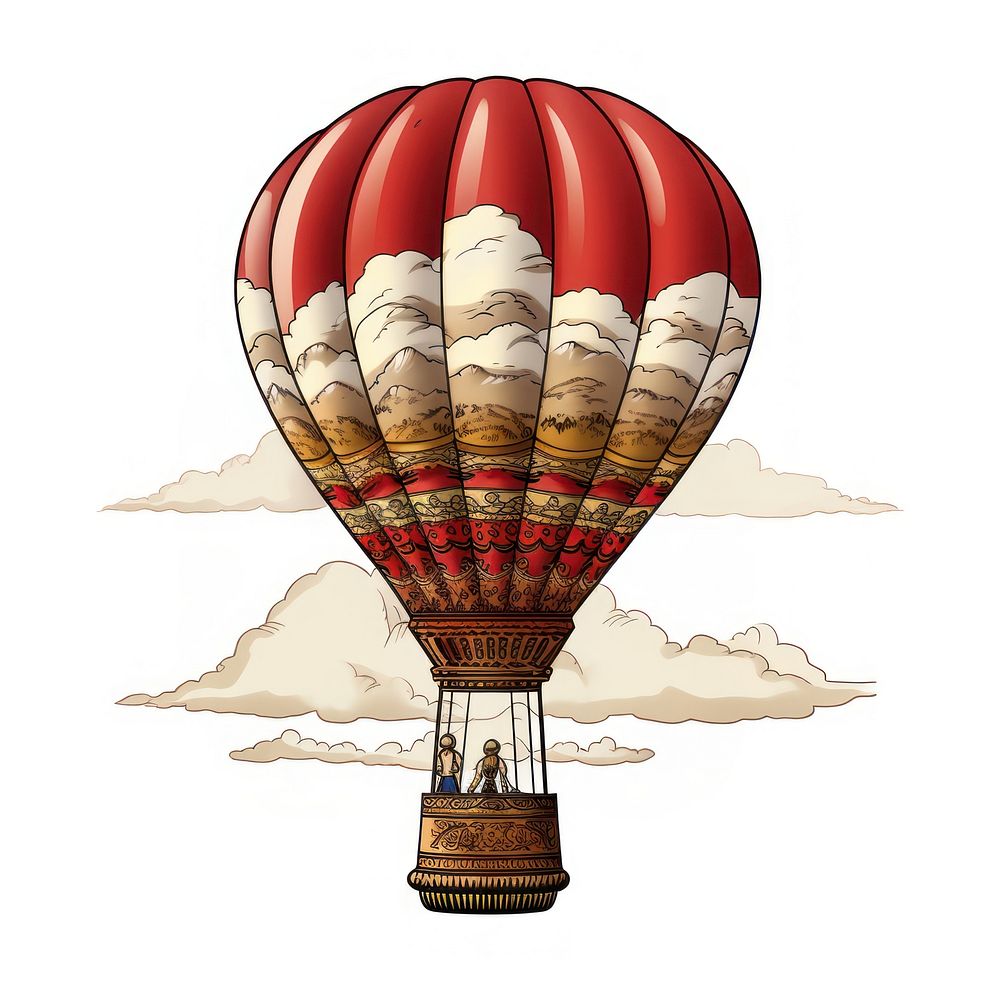 Ukiyo-e style of a hot air balloon aircraft vehicle transportation.
