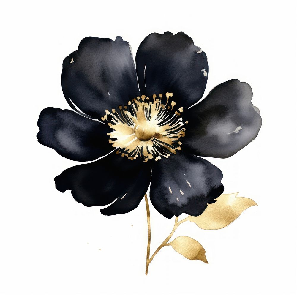 Black color watercolor flower blossom petal plant.