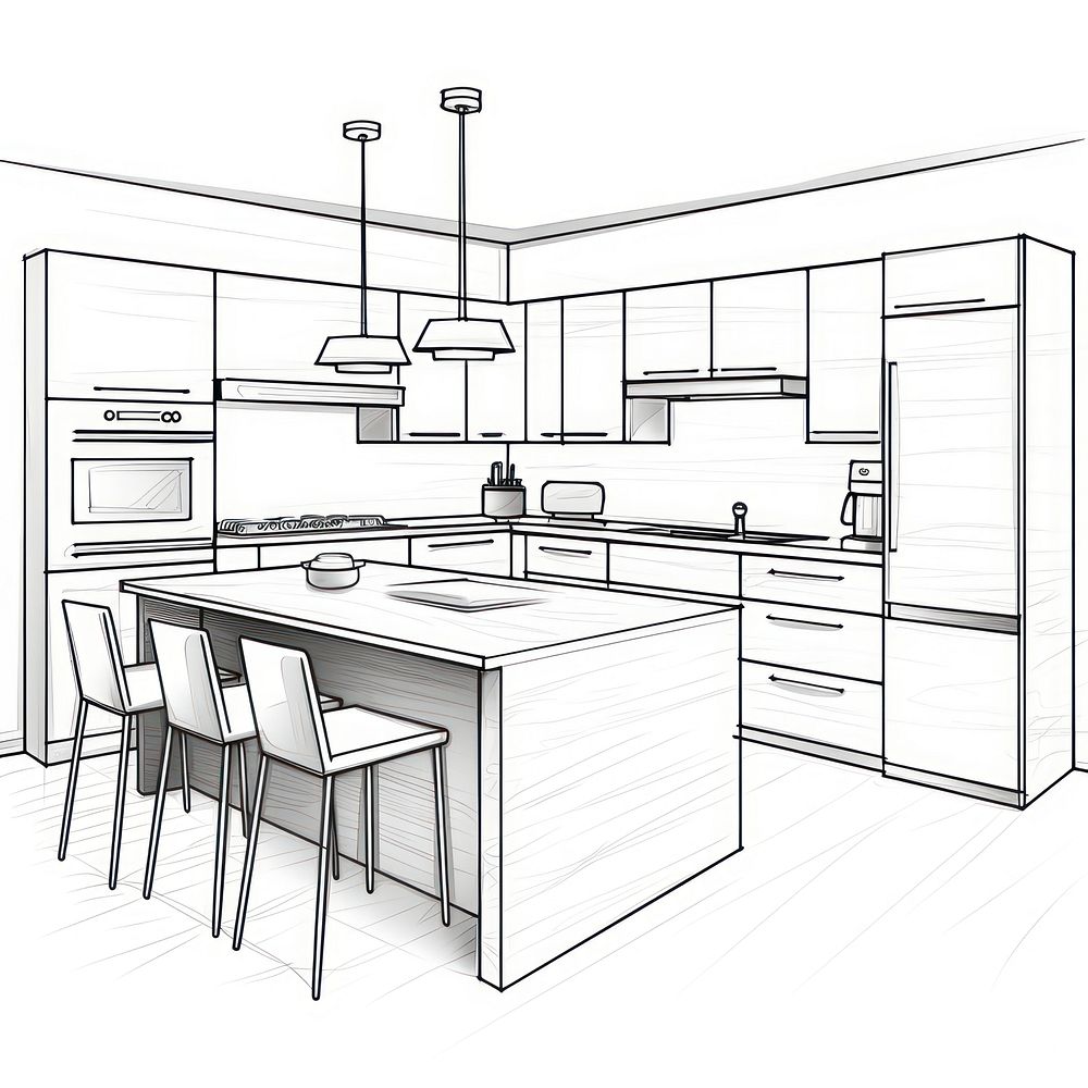 Kitchen furniture outline sketch.