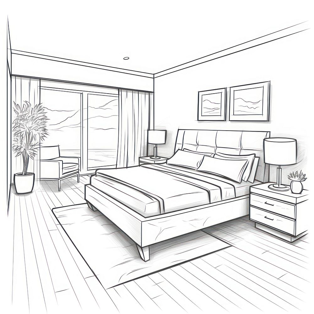 Master bedRoom sketch furniture outline. | Free Photo Illustration ...