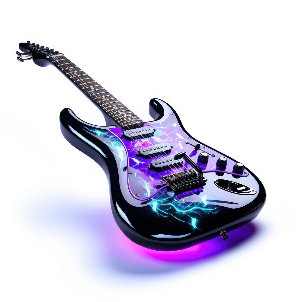 Guitar violet white background illuminated.