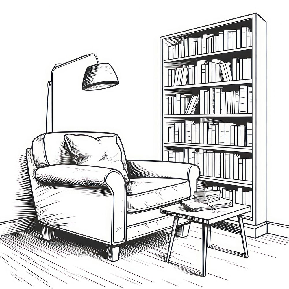 Reading room sketch publication furniture.