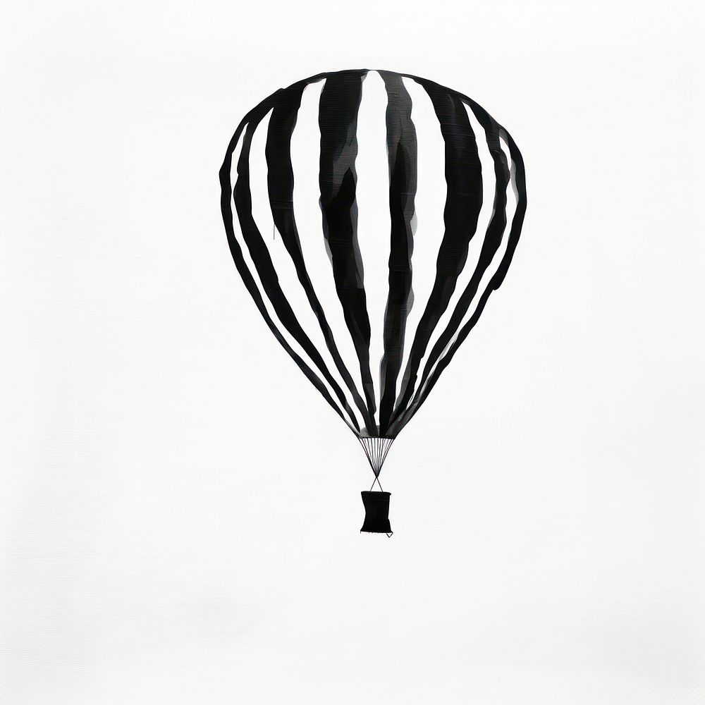 Stroke outline of simple hot air balloon in style chinese ink brush stroke aircraft vehicle black.