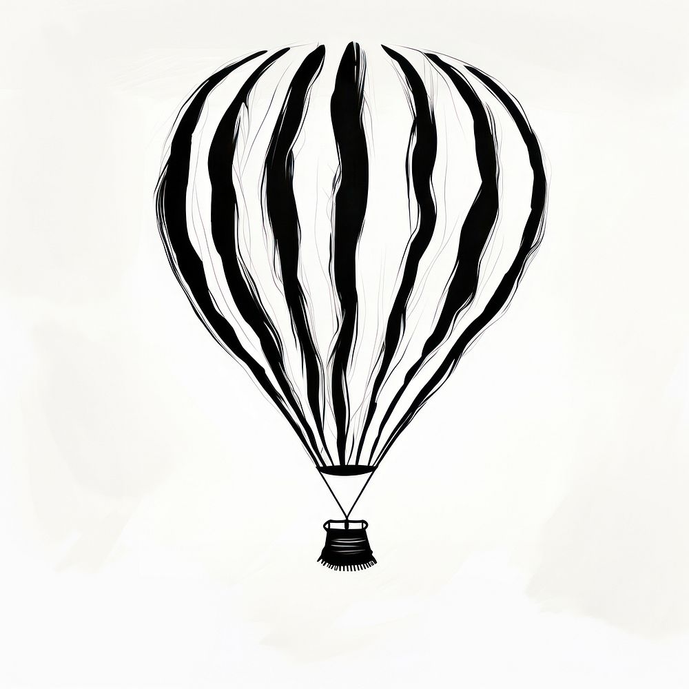 Stroke outline of simple hot air balloon in style chinese ink brush stroke aircraft vehicle white.