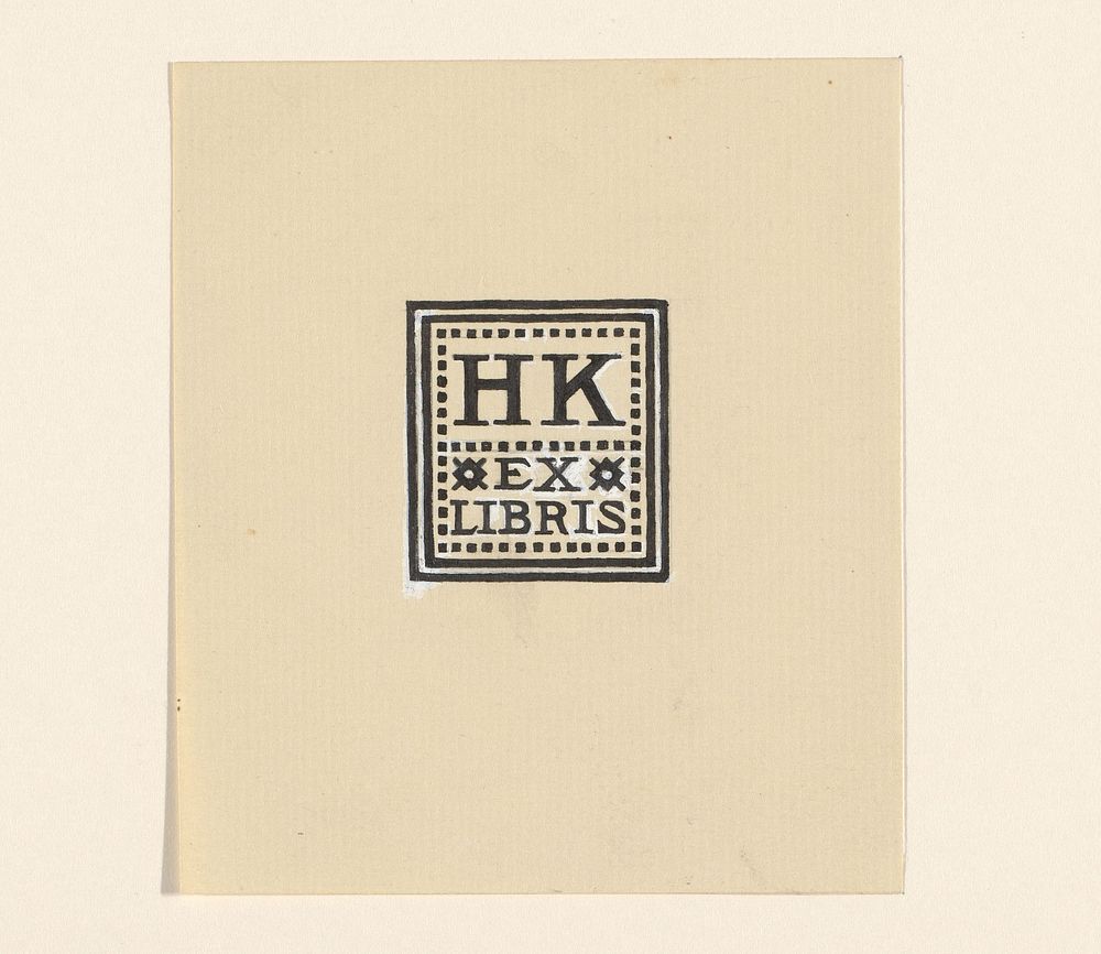 Ontwerp voor een ex libris met de initialen H.K. (1887 - 1924) by Julie de Graag