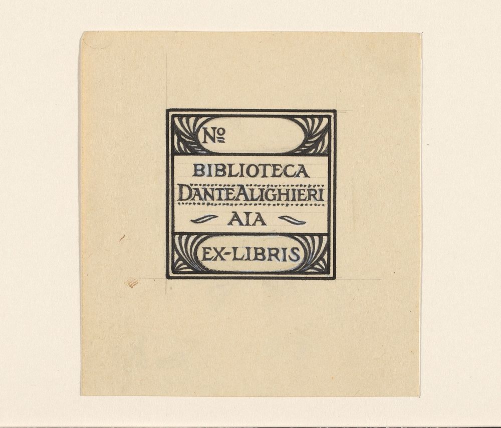 Ontwerp voor een ex libris van Biblioteca Dante Alighieri (1887 - 1924) by Julie de Graag