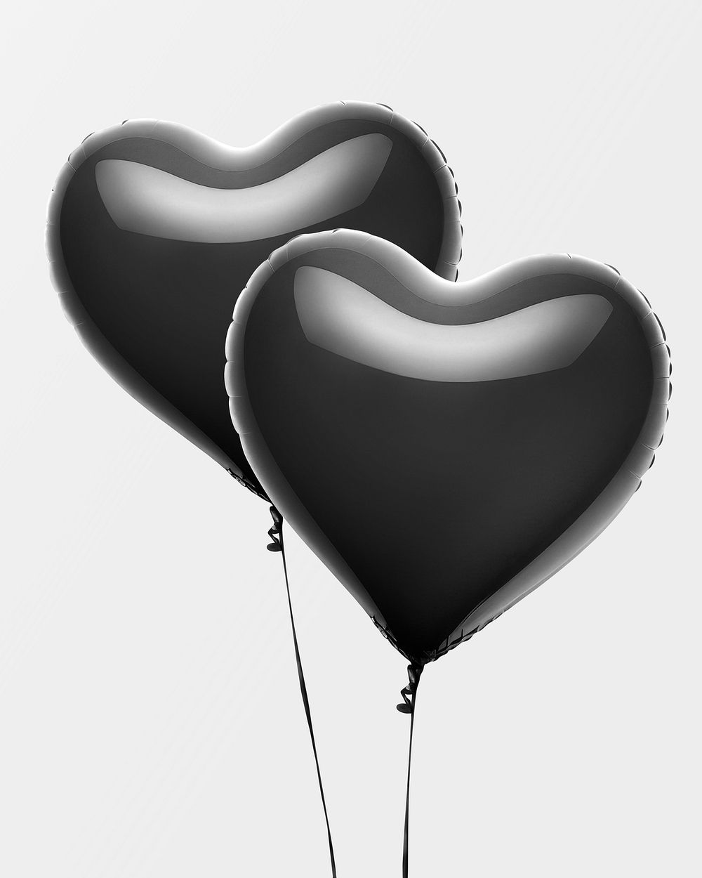 Black heart-shaped balloons mockup psd