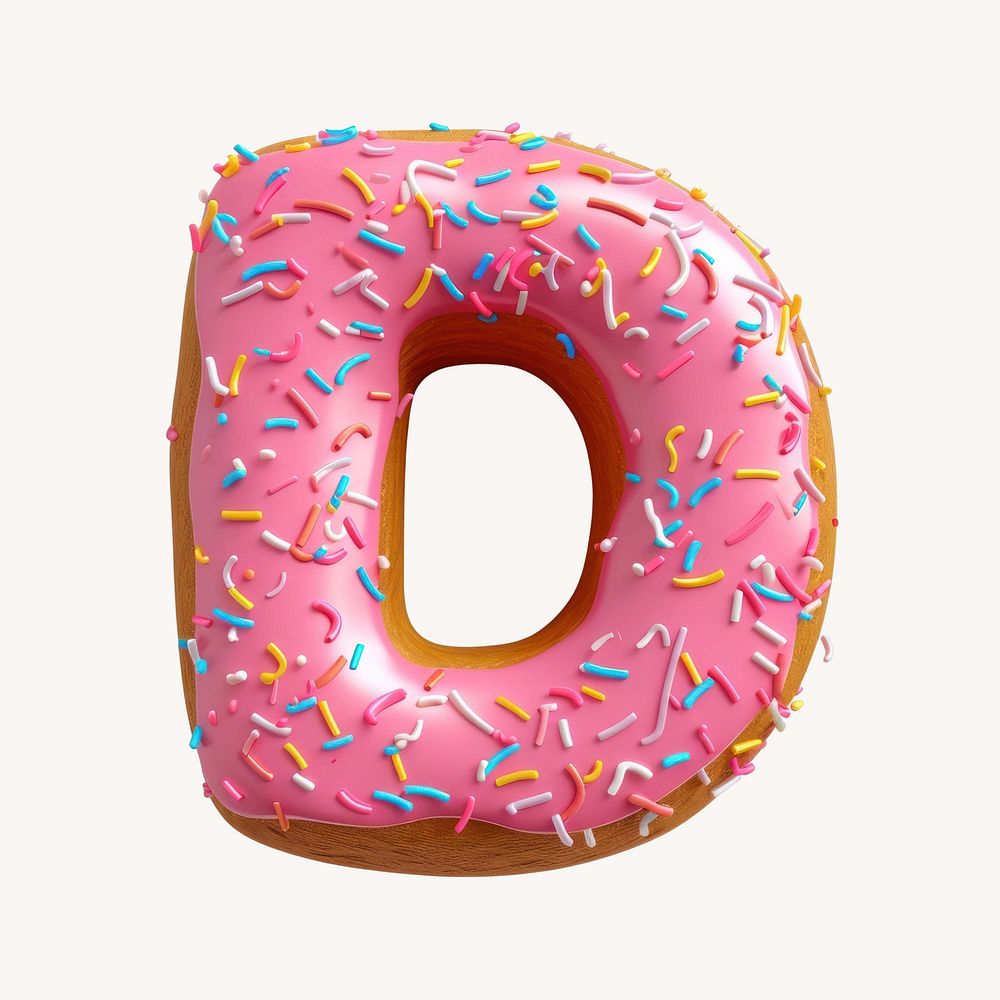 Letter D, 3D alphabet pink donut illustration