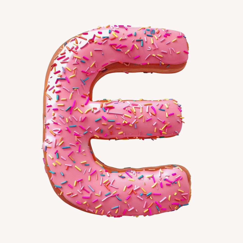 Letter E, 3D alphabet pink donut illustration