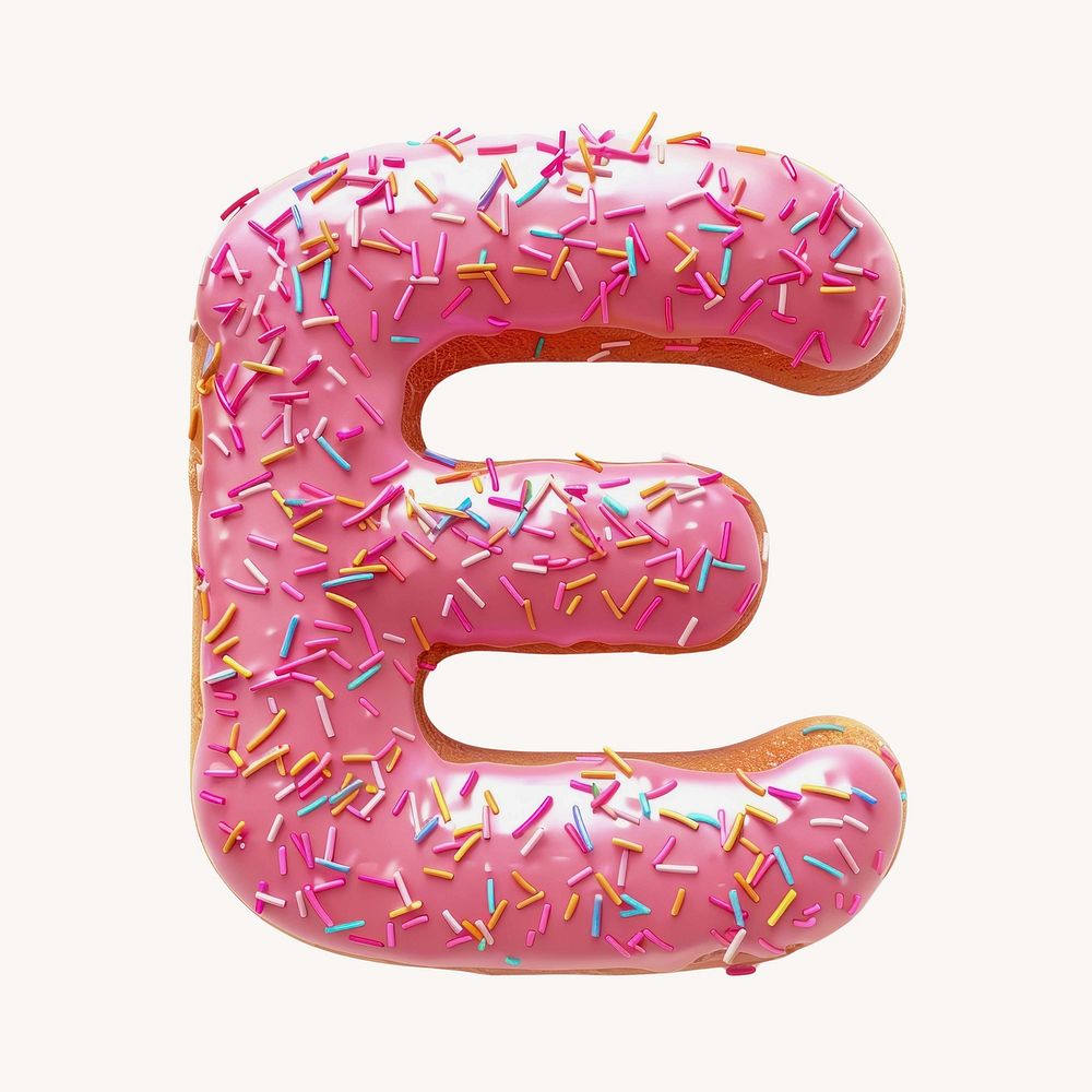 Letter E, 3D alphabet pink donut illustration