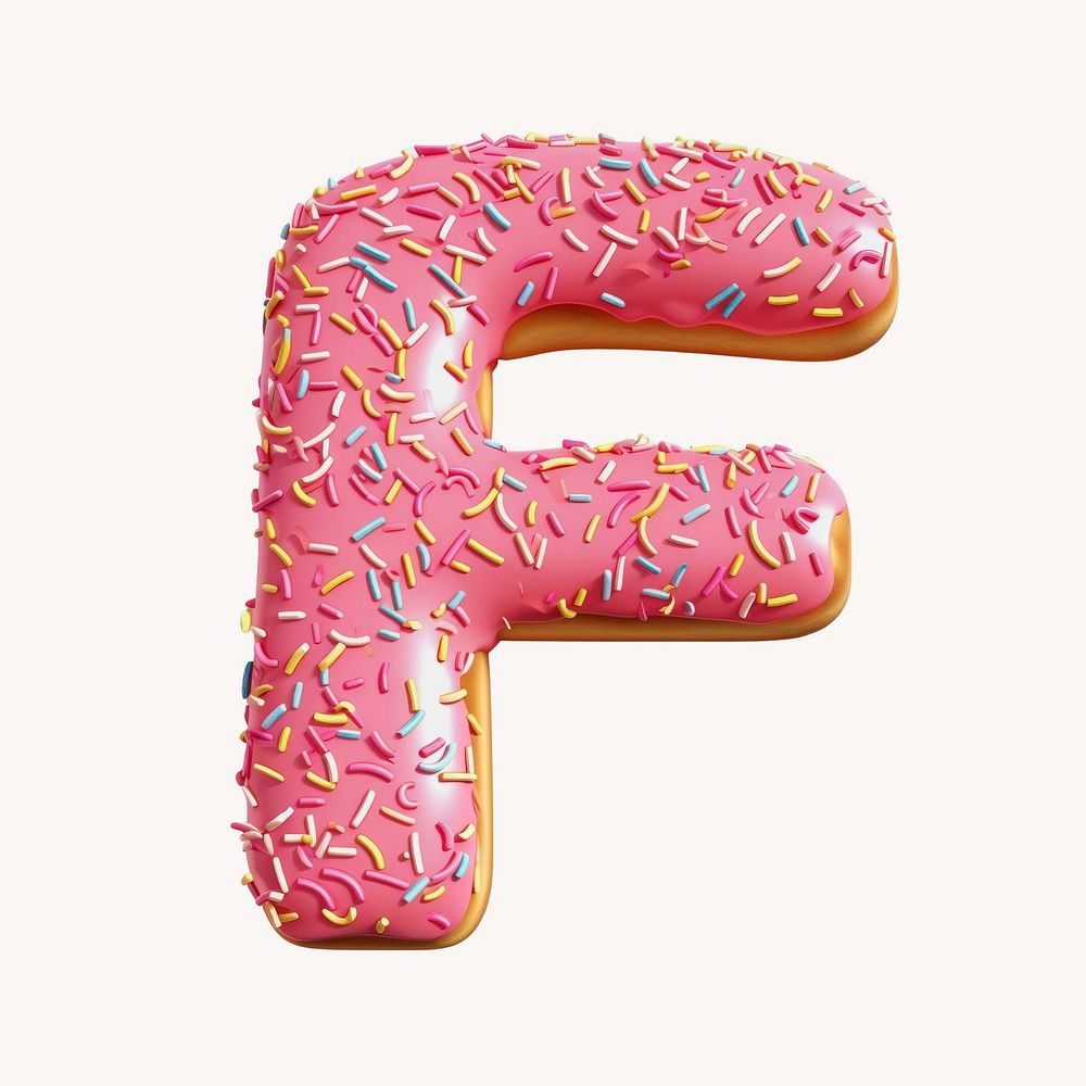 Letter F, 3D alphabet pink donut illustration