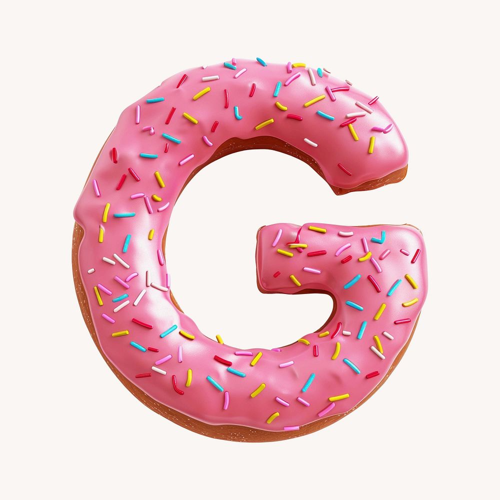 Letter G, 3D alphabet pink donut illustration