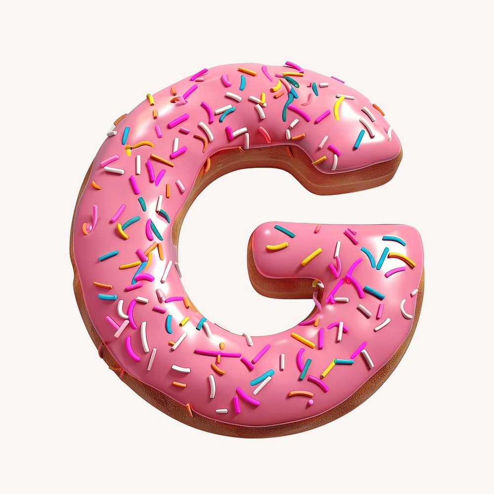 Letter G, 3D alphabet pink donut illustration