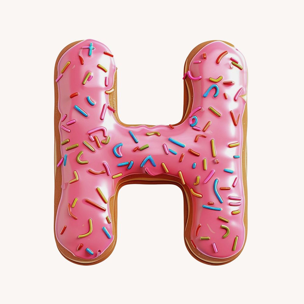 Letter H, 3D alphabet pink donut illustration