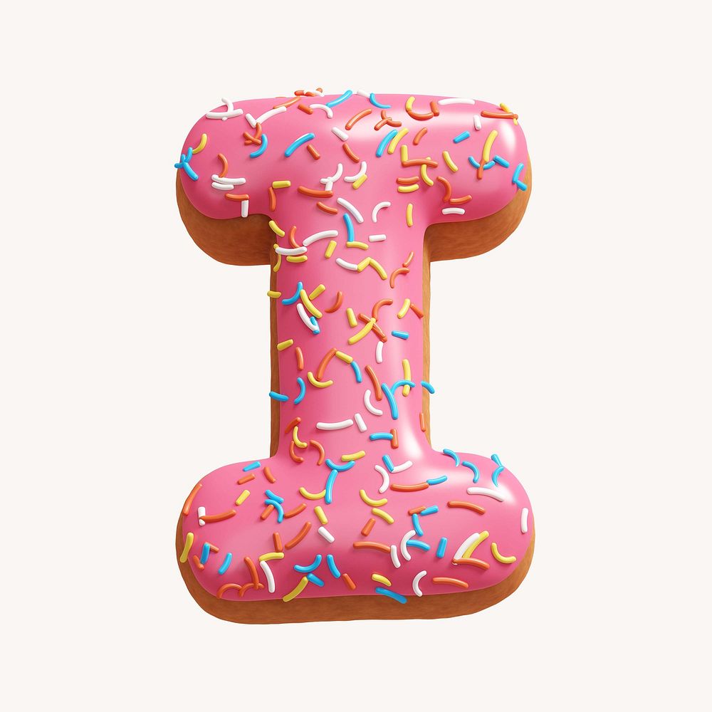 Letter I, 3D alphabet pink donut illustration