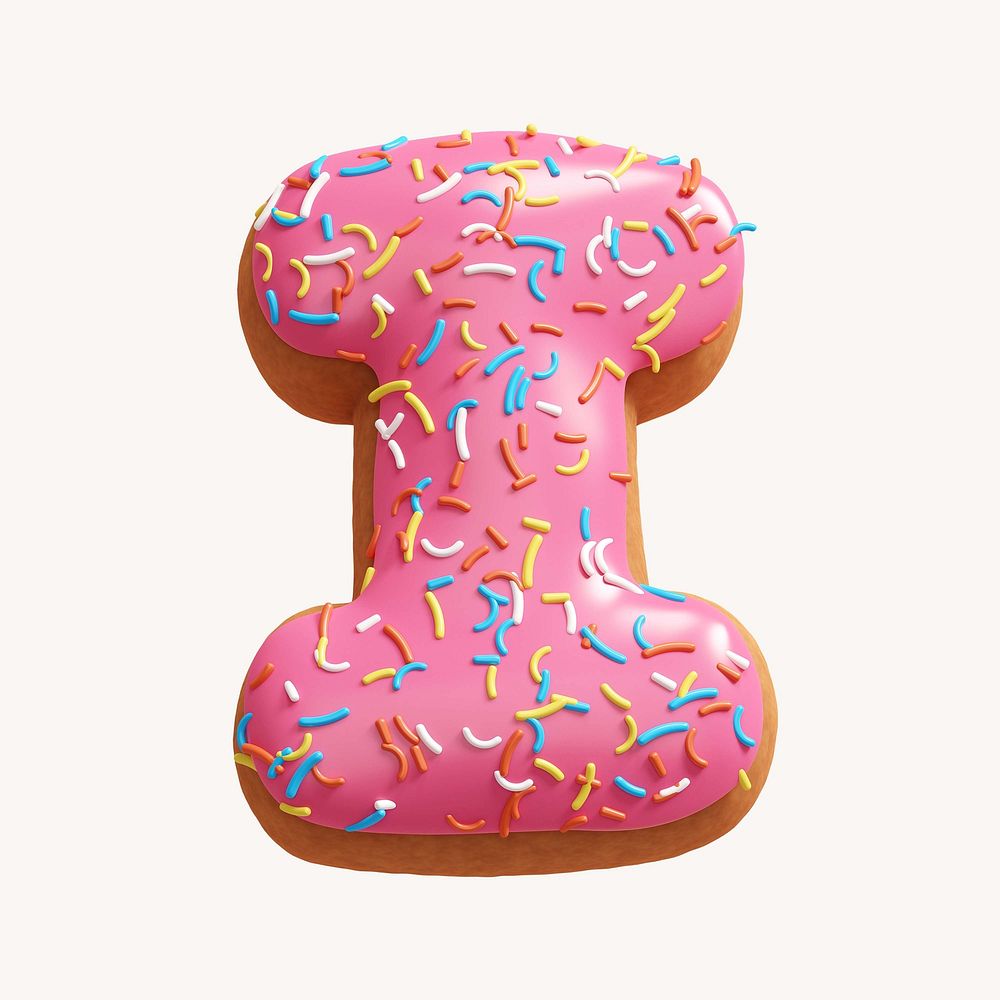 Letter I, 3D alphabet pink donut illustration