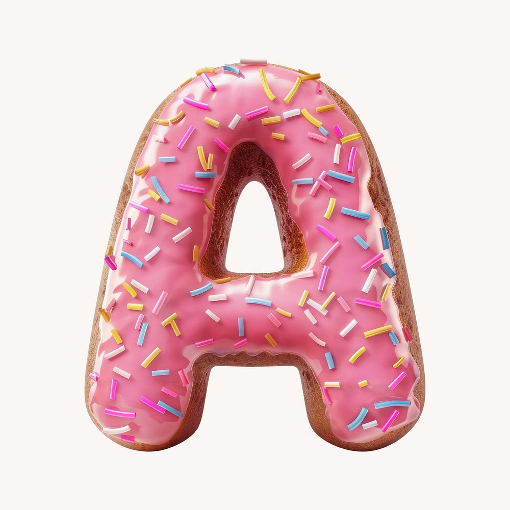 Letter A, 3D alphabet pink donut illustration
