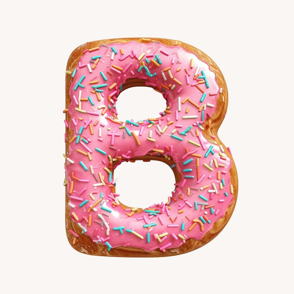 Letter B, 3D alphabet pink donut illustration