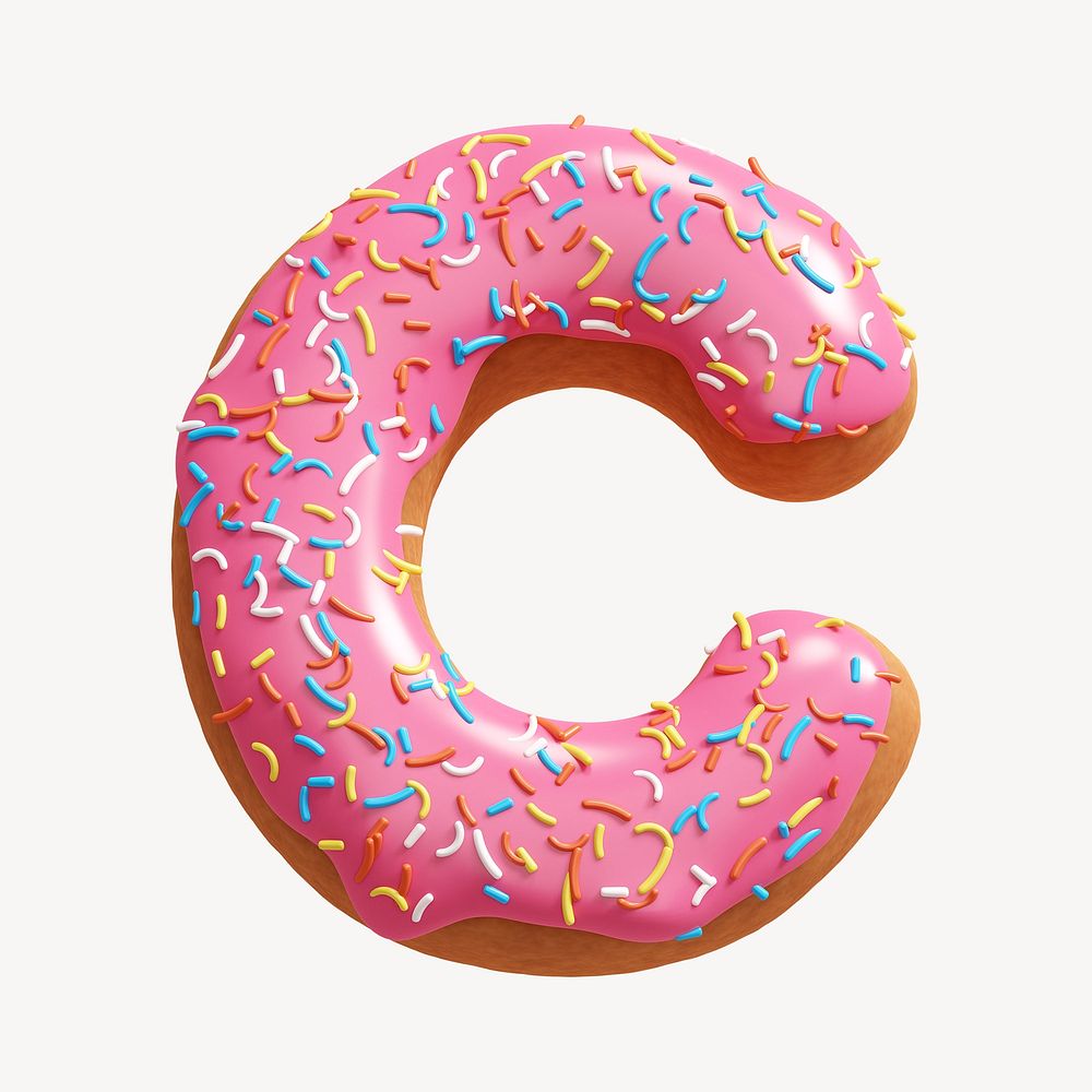 Letter C, 3D alphabet pink donut illustration