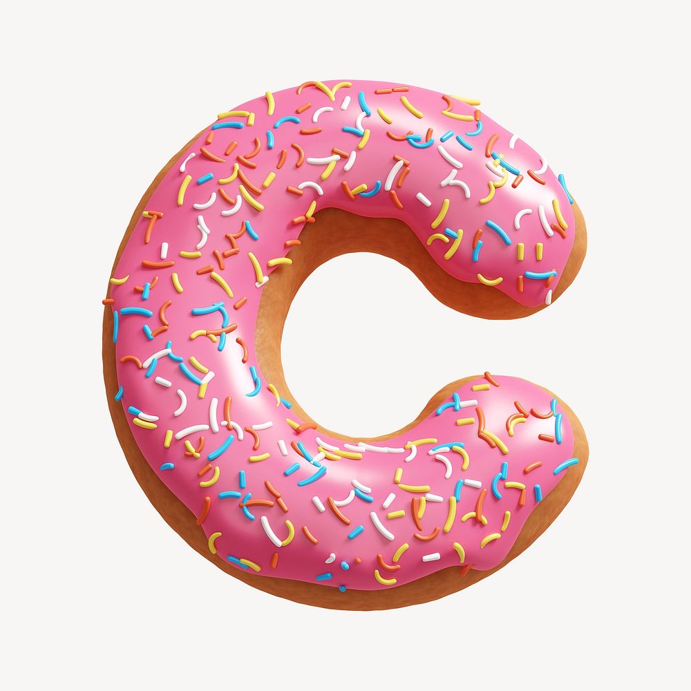 Letter C, 3D alphabet pink donut illustration