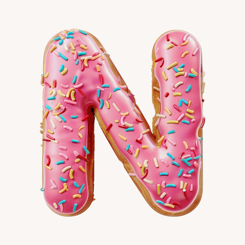 Letter N, 3D alphabet pink donut illustration