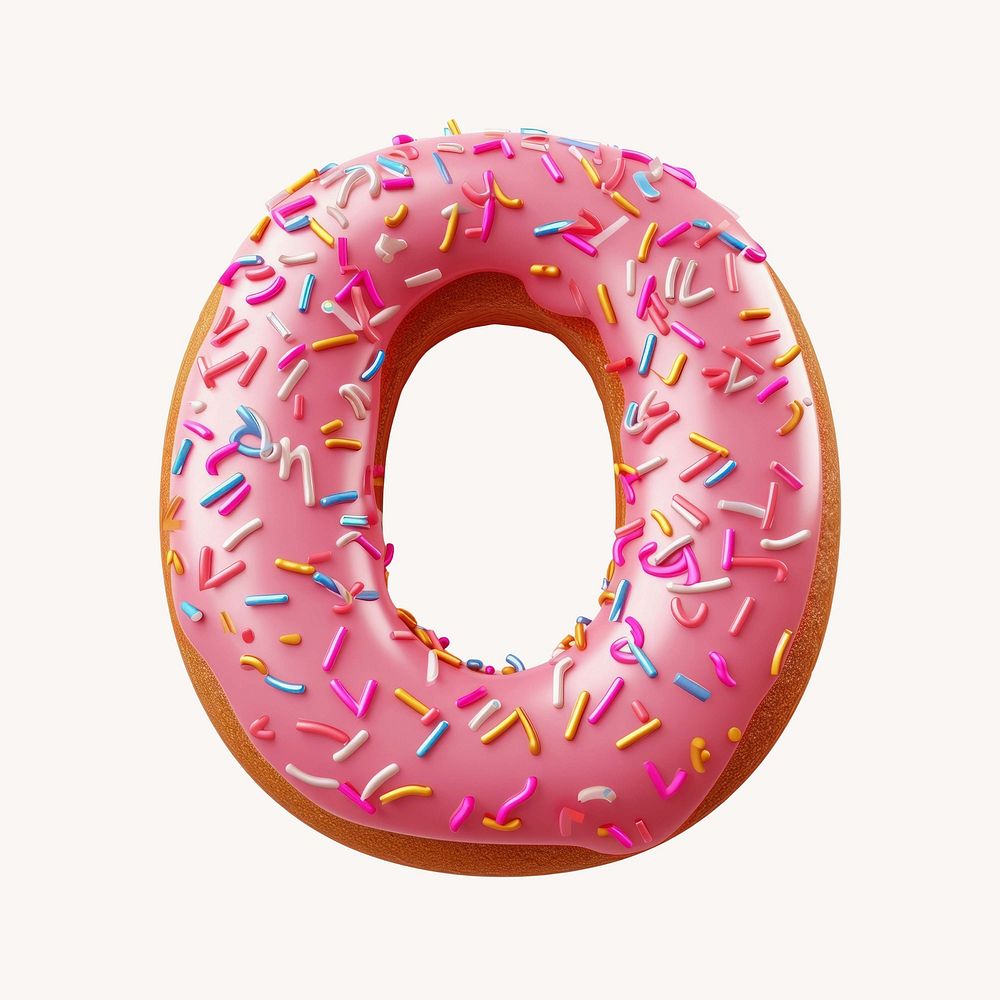Letter O, 3D alphabet pink donut illustration