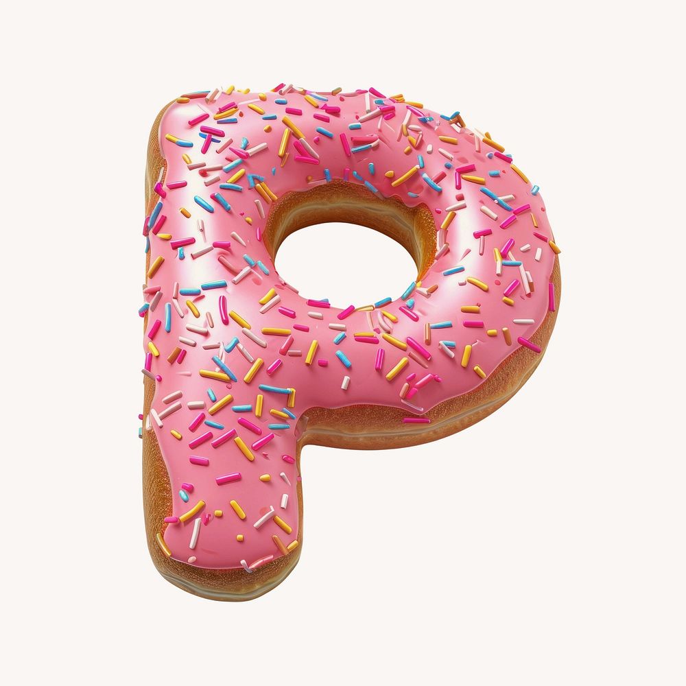 Letter P, 3D alphabet pink donut illustration
