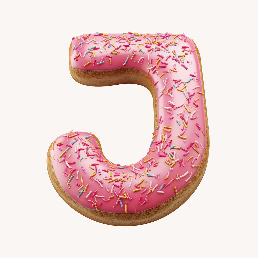 Letter J, 3D alphabet pink donut illustration