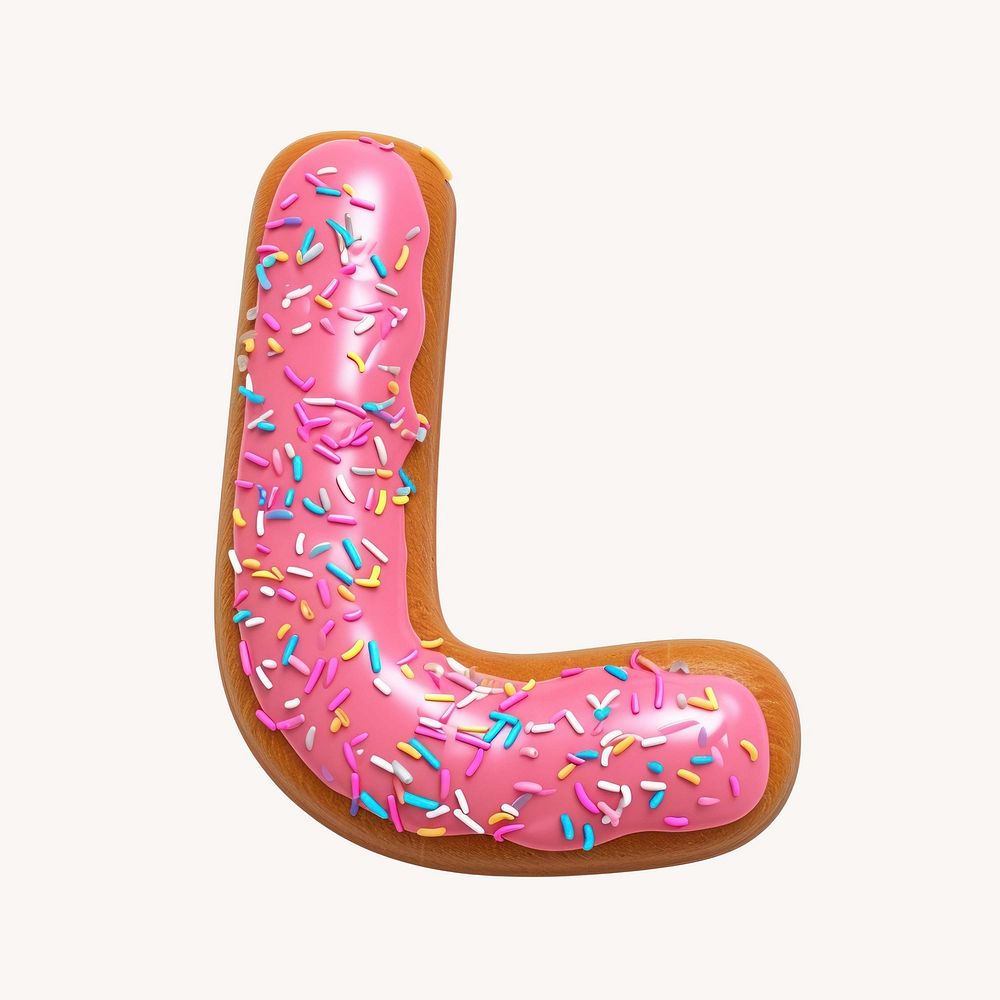 Letter L, 3D alphabet pink donut illustration