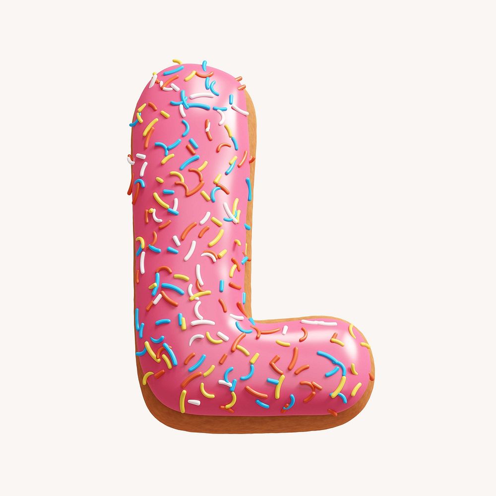 Letter L, 3D alphabet pink donut illustration
