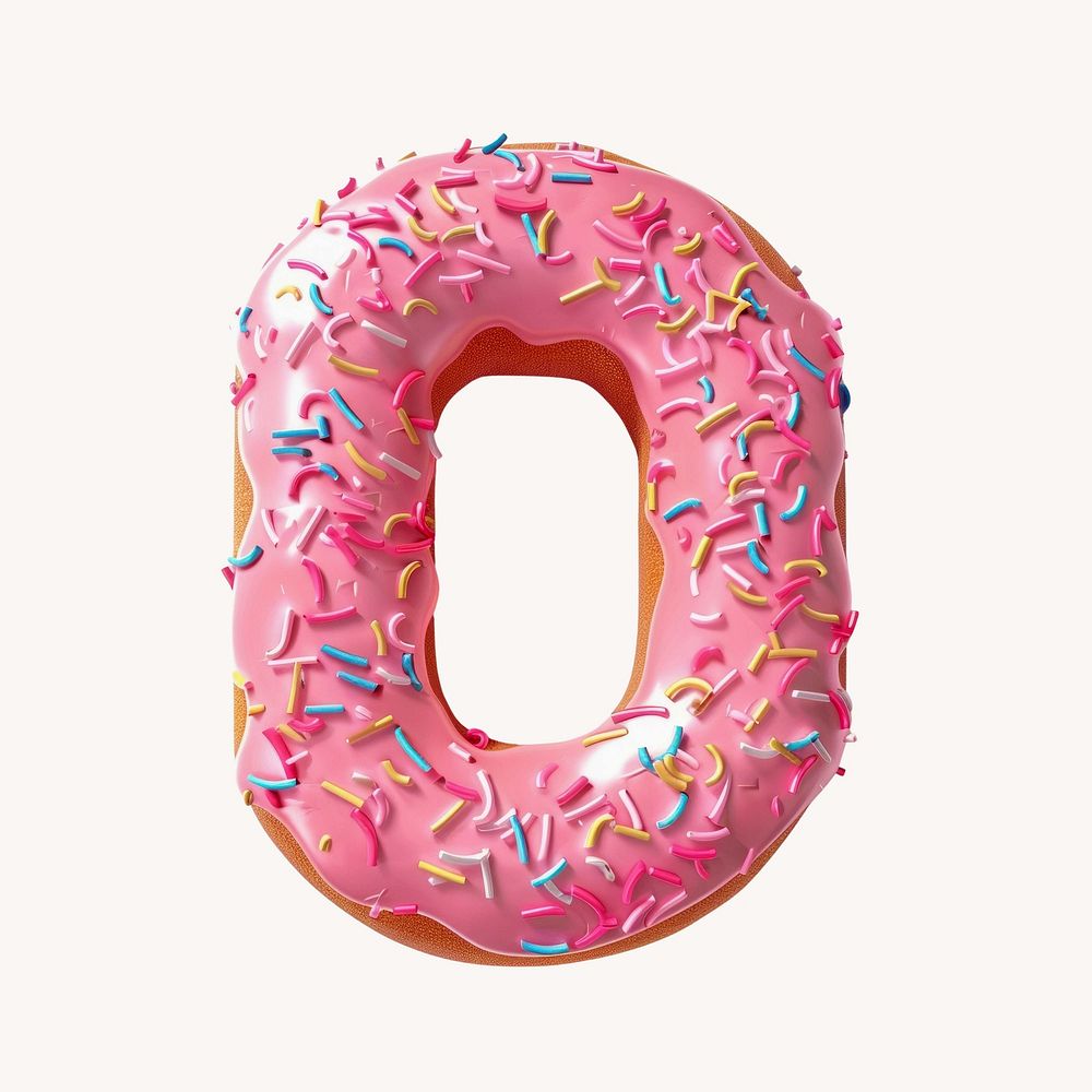 Number 0, 3D pink donut illustration