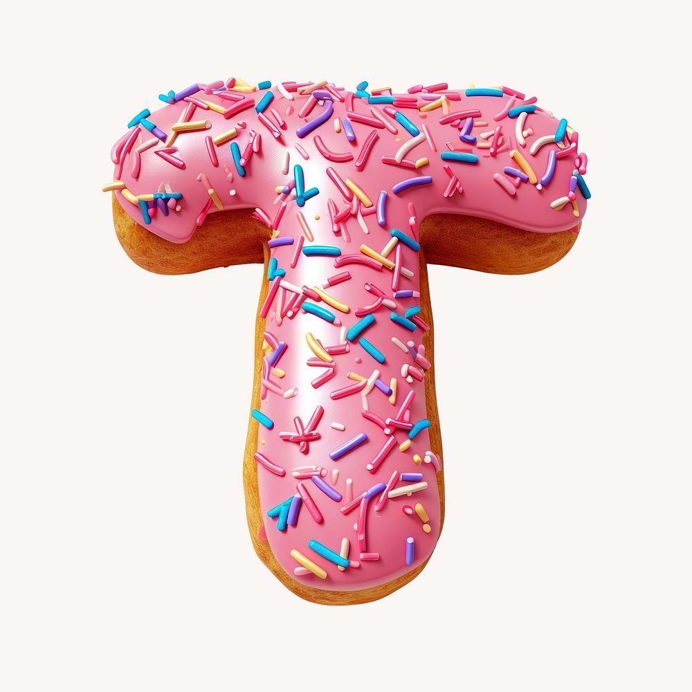 Letter T, 3D alphabet pink donut illustration