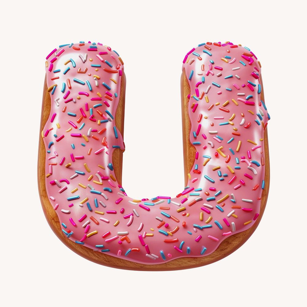Letter U, 3D alphabet pink donut illustration