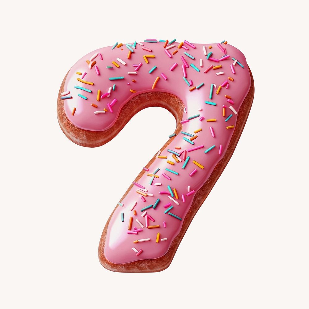 Number 7, 3D pink donut illustration