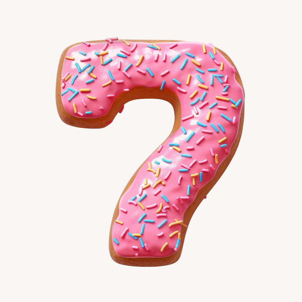 Number 7, 3D pink donut illustration