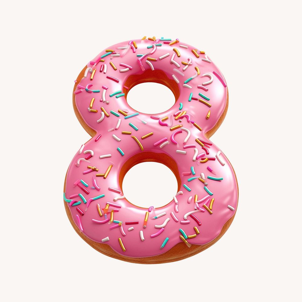 Number 8, 3D pink donut illustration