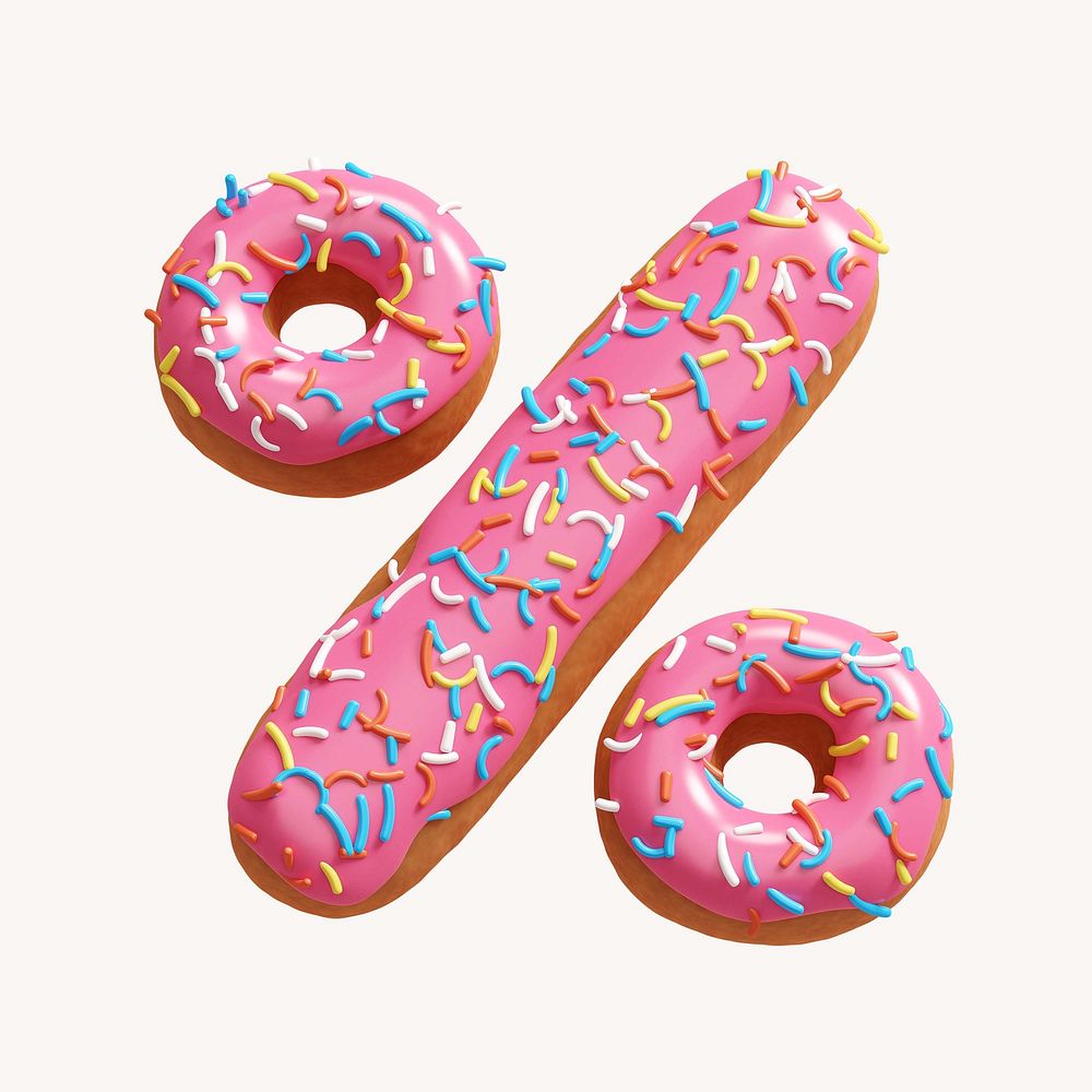 Percentage icon, 3D pink donut illustration