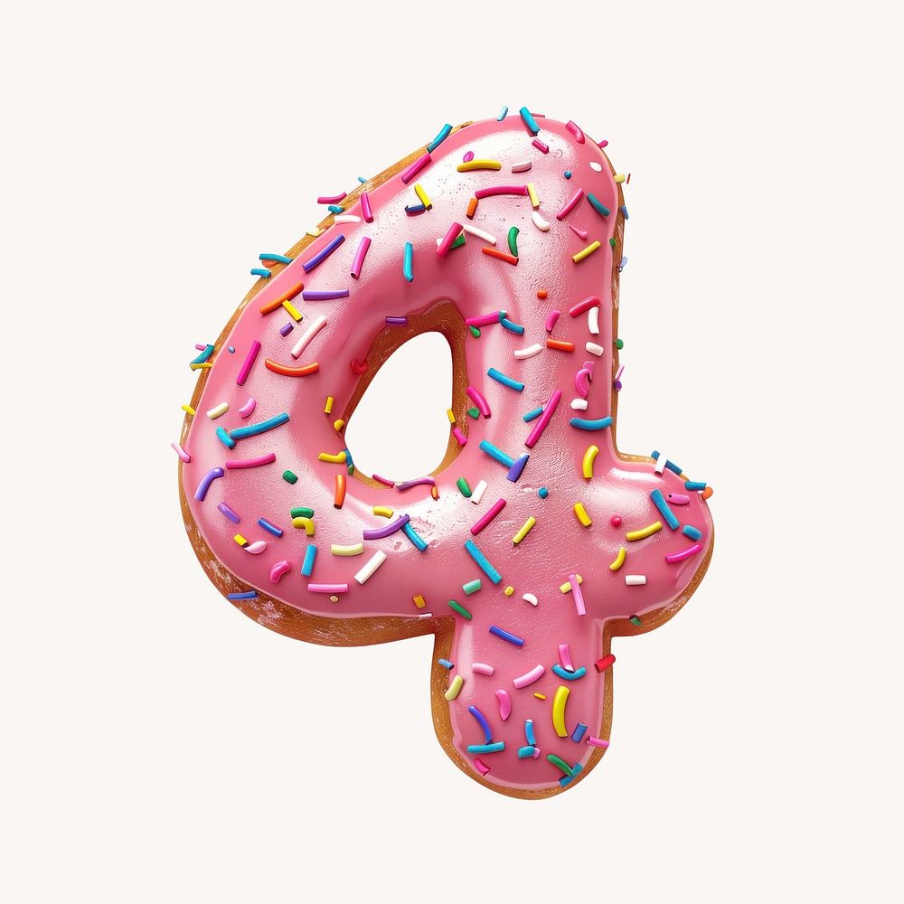 Number 4, 3D pink donut illustration