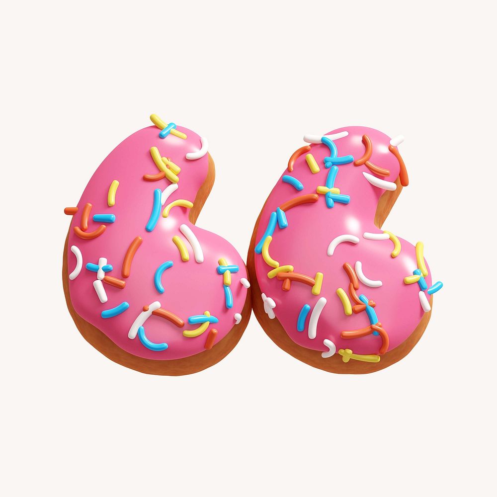 Quotation mark, 3D pink donut illustration