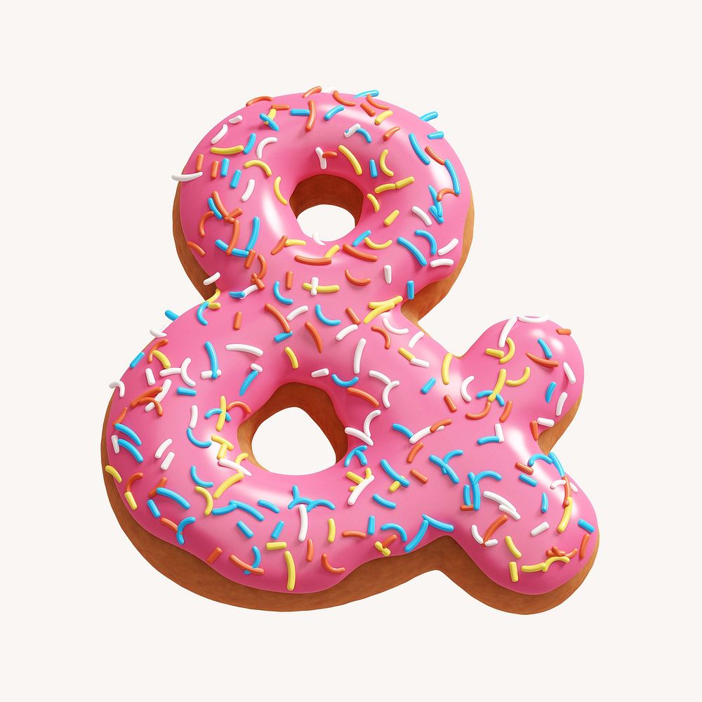 Ampersand sign, 3D pink donut illustration