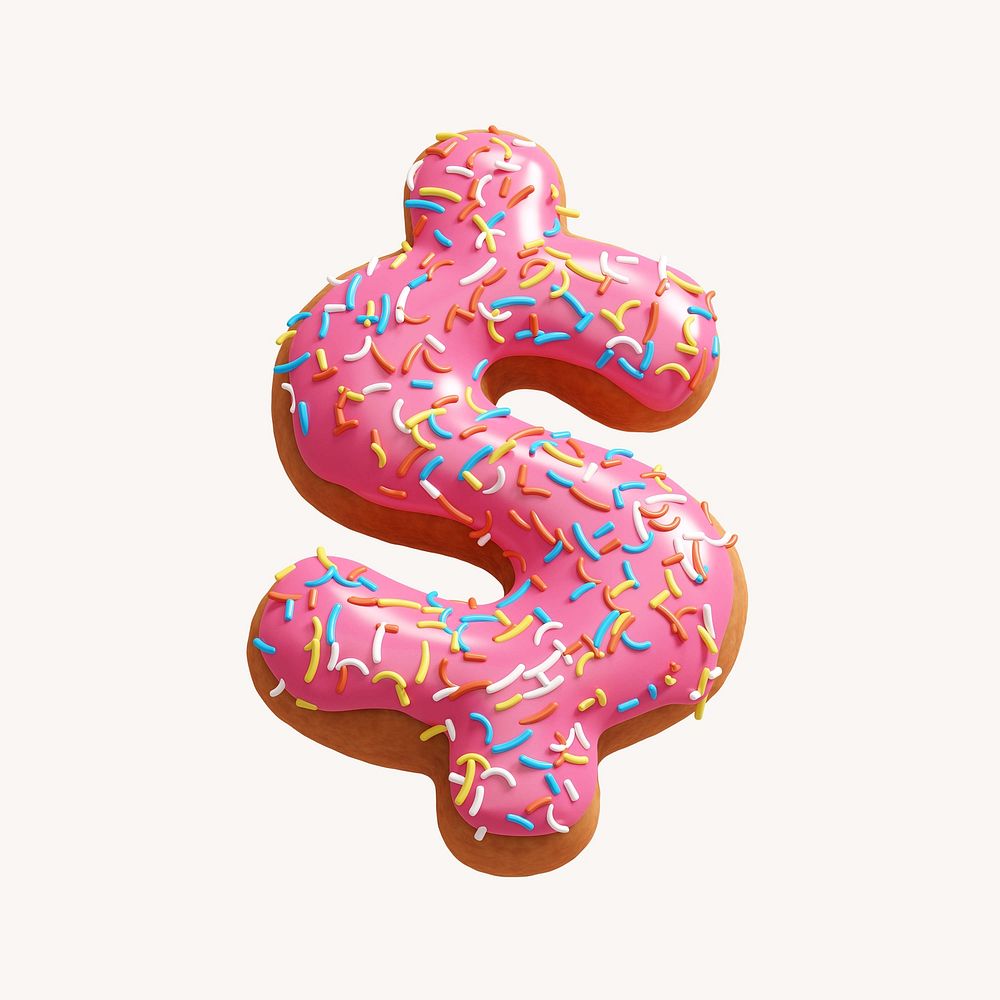 Dollar sign, 3D pink donut illustration