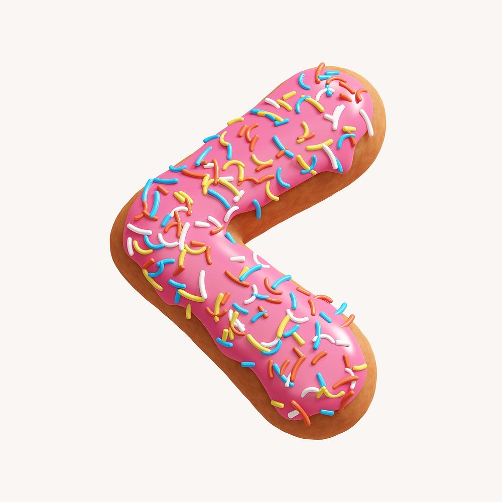 Less than symbol, 3D pink donut illustration