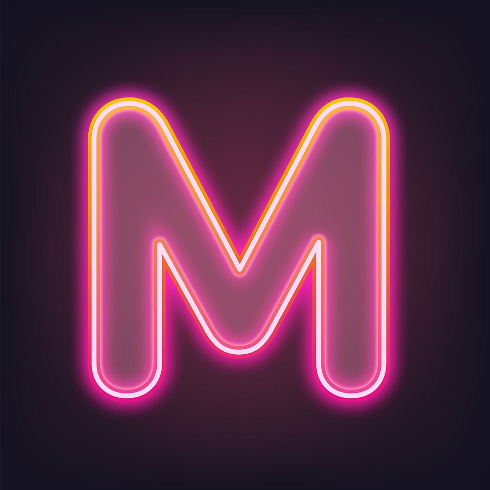 Letter M pink neon illustration